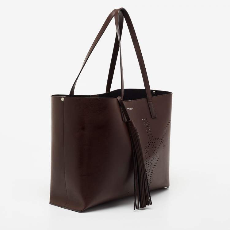 Pre Owned Saint Laurent Brown Perforated Leather East/West Tote