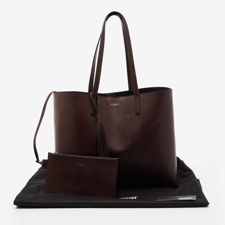 Pre Owned Saint Laurent Brown Perforated Leather East/West Tote