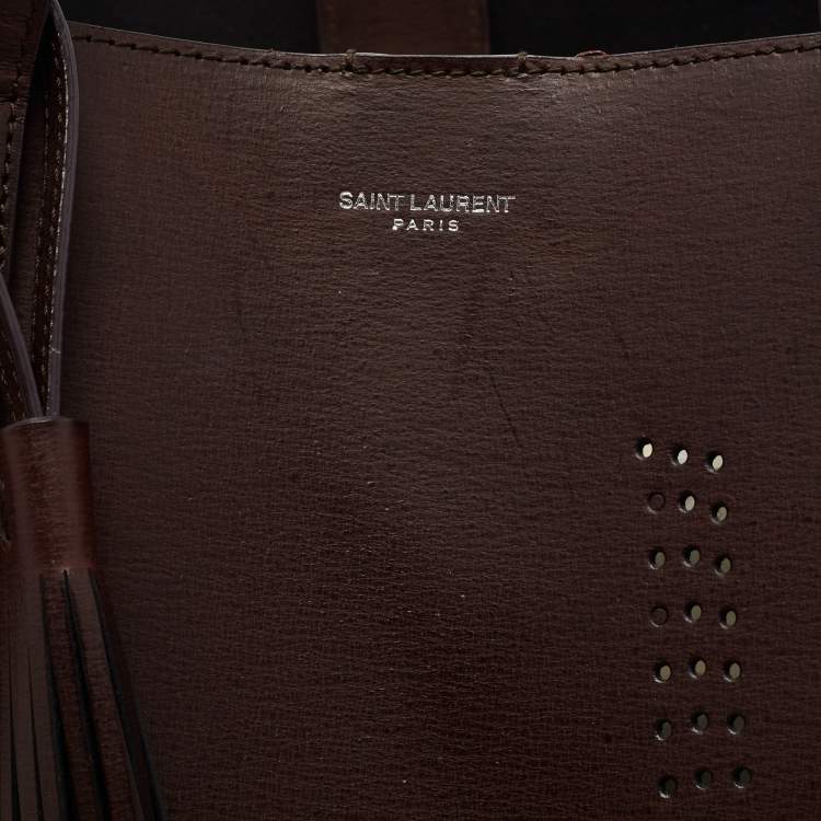 Pre Owned Saint Laurent Brown Perforated Leather East/West Tote