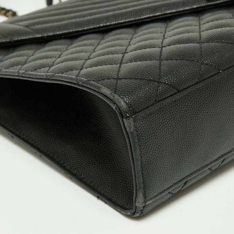 Pre Owned Saint Laurent Black Mix Matelassé Leather Large Cassandre Flap Shoulder Bag