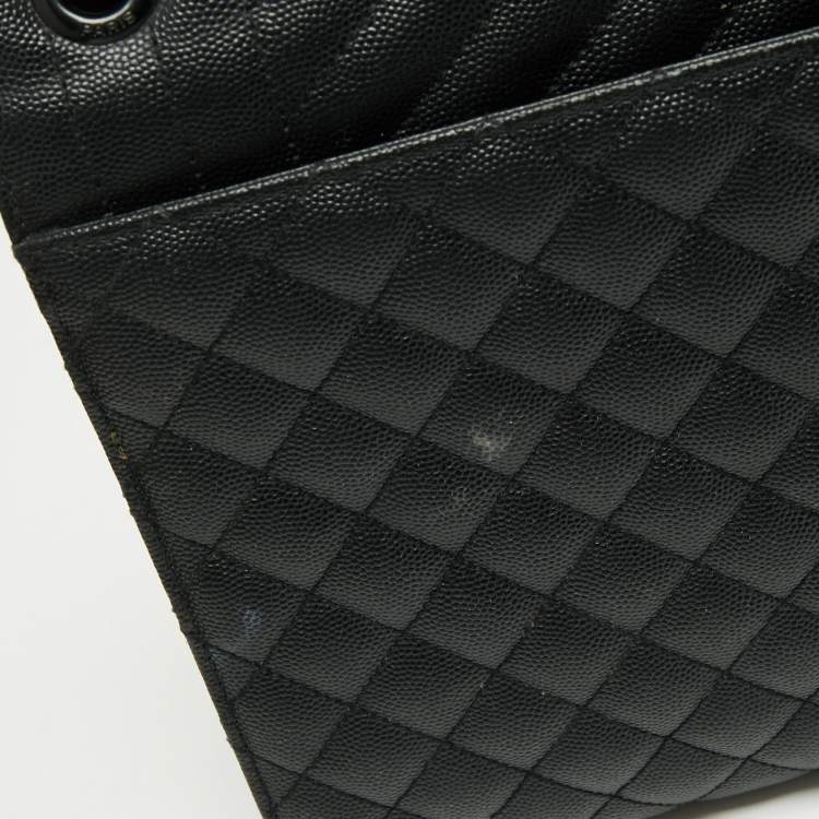 Pre Owned Saint Laurent Black Mix Matelassé Leather Large Cassandre Flap Shoulder Bag