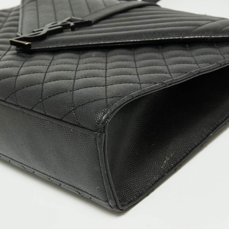 Pre Owned Saint Laurent Black Mix Matelassé Leather Large Cassandre Flap Shoulder Bag