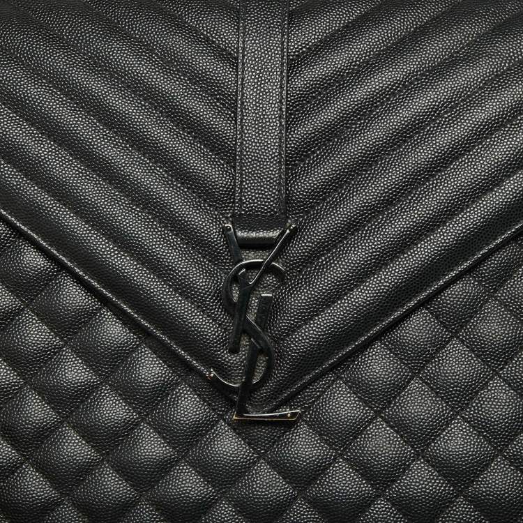 Pre Owned Saint Laurent Black Mix Matelassé Leather Large Cassandre Flap Shoulder Bag