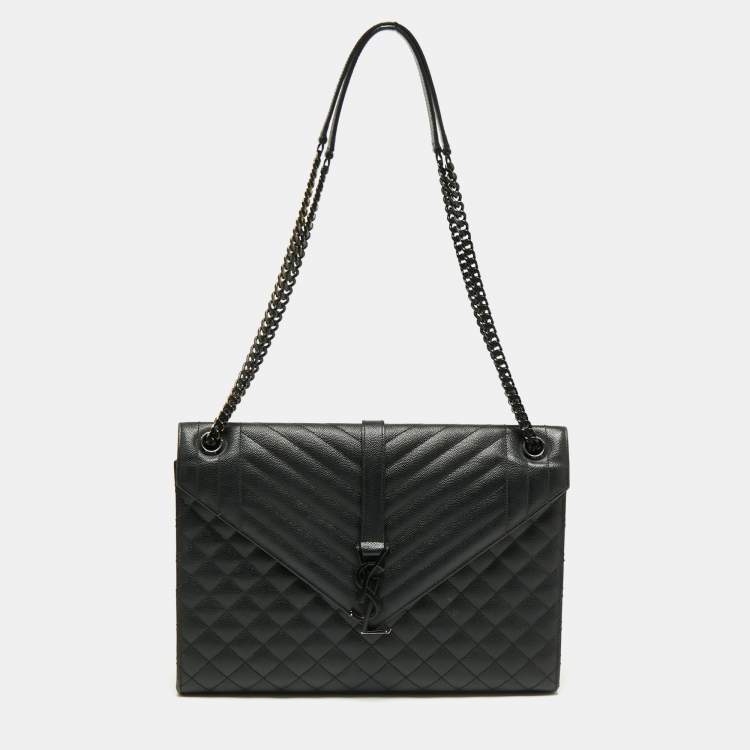 Pre Owned Saint Laurent Black Mix Matelassé Leather Large Cassandre Flap Shoulder Bag