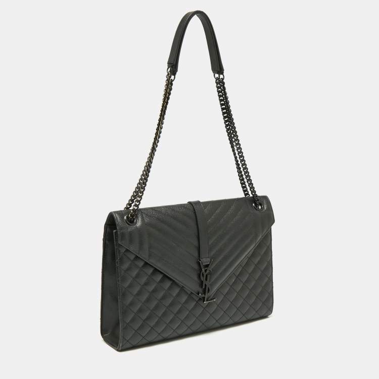 Pre Owned Saint Laurent Black Mix Matelass�é Leather Large Cassandre Flap Shoulder Bag