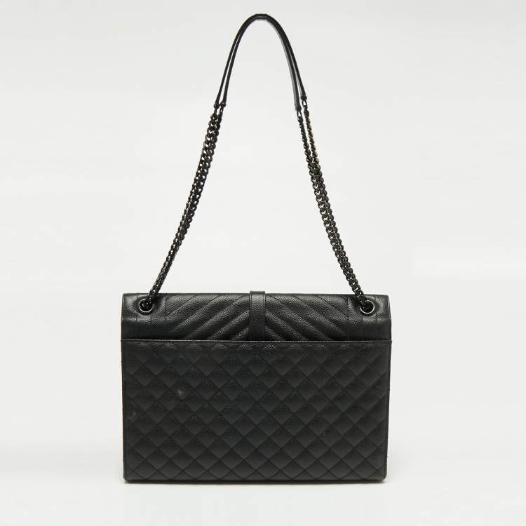 Pre Owned Saint Laurent Black Mix Matelassé Leather Large Cassandre Flap Shoulder Bag