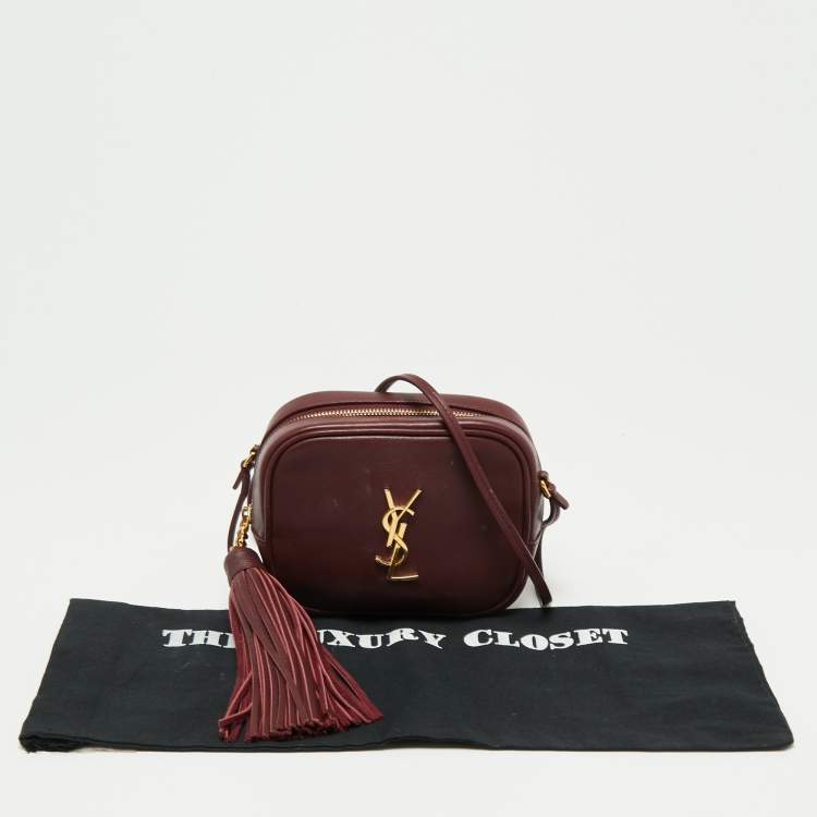 Pre Owned Saint Laurent Burgundy Leather Mini Blogger Crossbody Bag