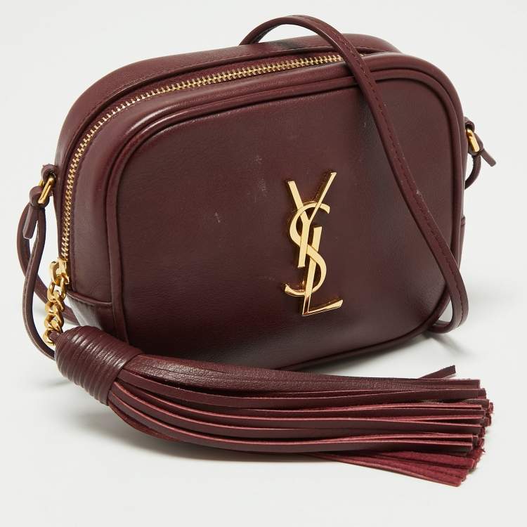 Pre Owned Saint Laurent Burgundy Leather Mini Blogger Crossbody Bag