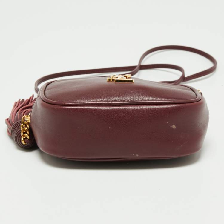 Pre Owned Saint Laurent Burgundy Leather Mini Blogger Crossbody Bag