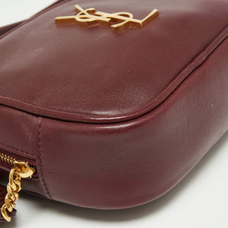 Pre Owned Saint Laurent Burgundy Leather Mini Blogger Crossbody Bag