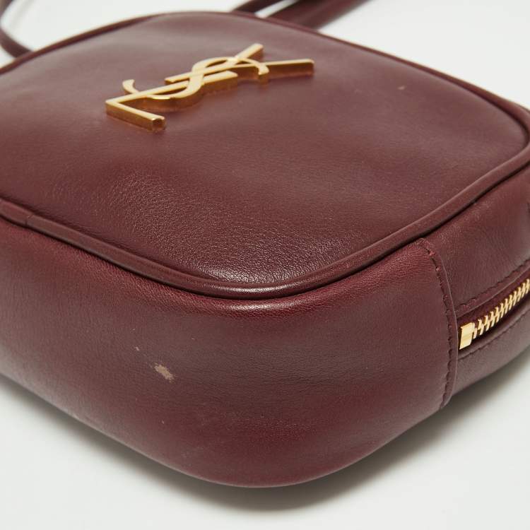 Pre Owned Saint Laurent Burgundy Leather Mini Blogger Crossbody Bag