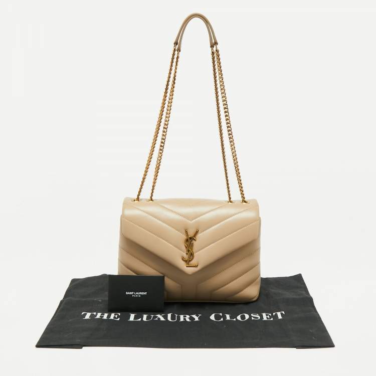 Pre Owned Saint Laurent Beige Leather Small Loulou Shoulder Bag