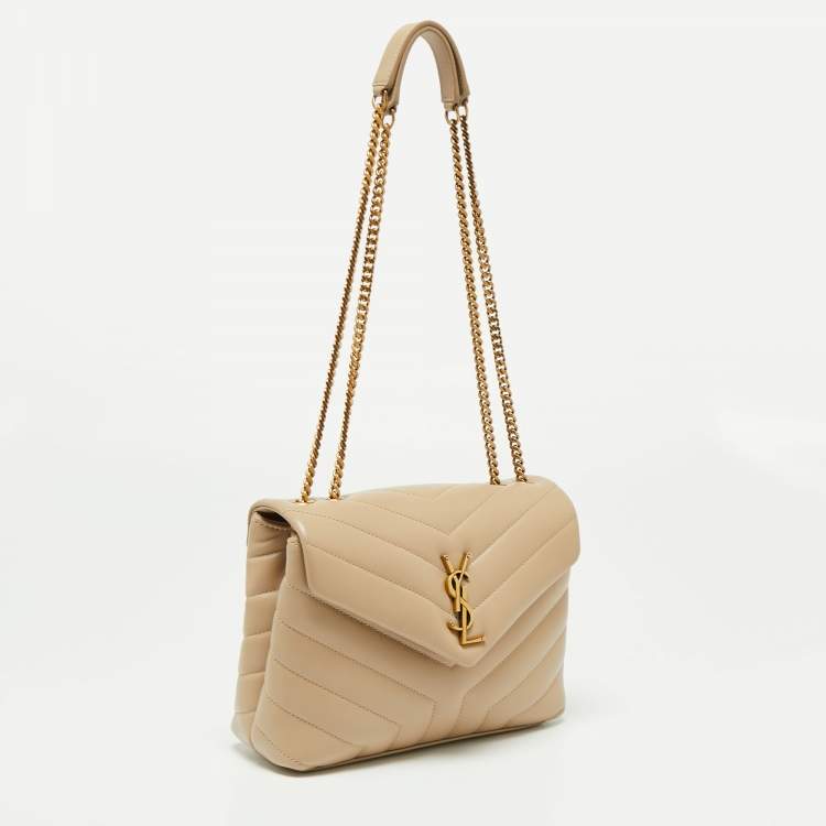 Pre Owned Saint Laurent Beige Leather Small Loulou Shoulder Bag