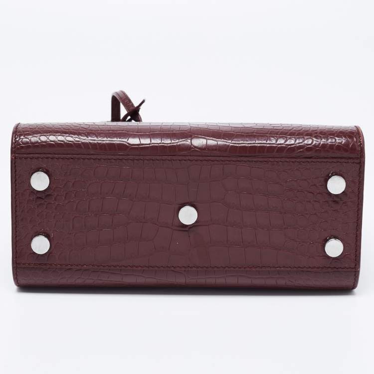 Pre Owned Saint Laurent Burgundy Croc Embossed Leather Nano Classic Sac De Jour Tote