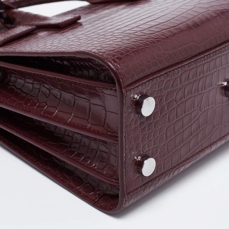 Pre Owned Saint Laurent Burgundy Croc Embossed Leather Nano Classic Sac De Jour Tote