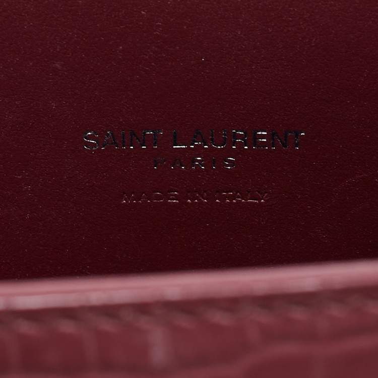 Pre Owned Saint Laurent Burgundy Croc Embossed Leather Nano Classic Sac De Jour Tote