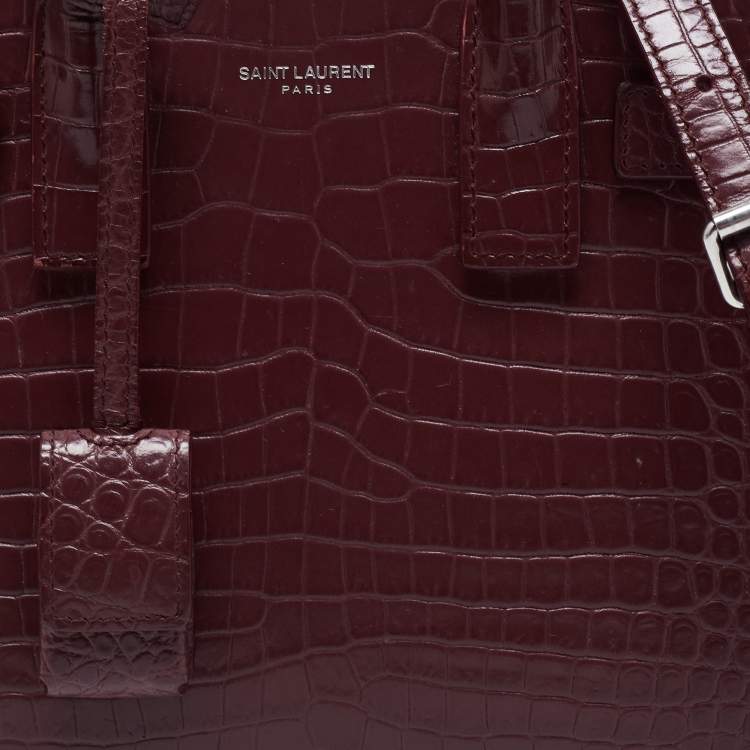 Pre Owned Saint Laurent Burgundy Croc Embossed Leather Nano Classic Sac De Jour Tote