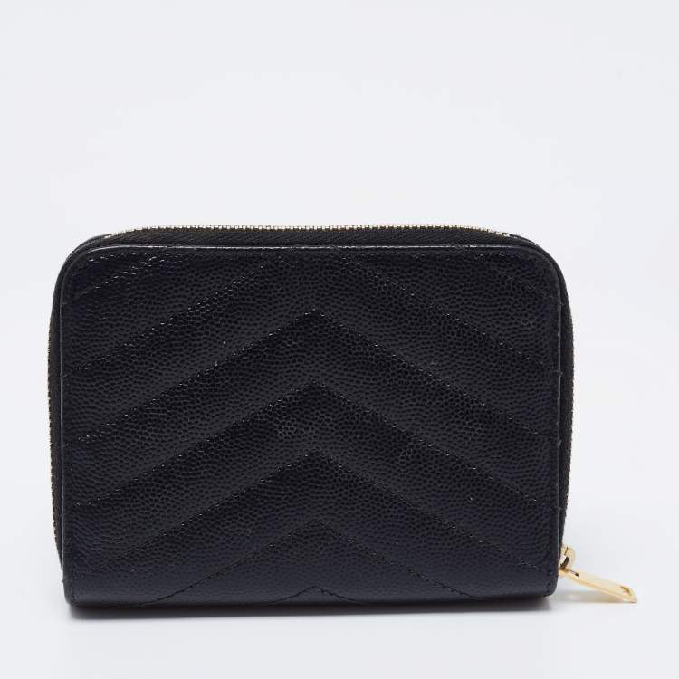 Pre Owned Saint Laurent Black Matelassé Leather Monogram Compact Wallet