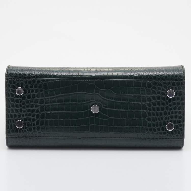 Pre Owned Saint Laurent Green Croc Embossed Leather Baby Classic Sac De Jour Tote