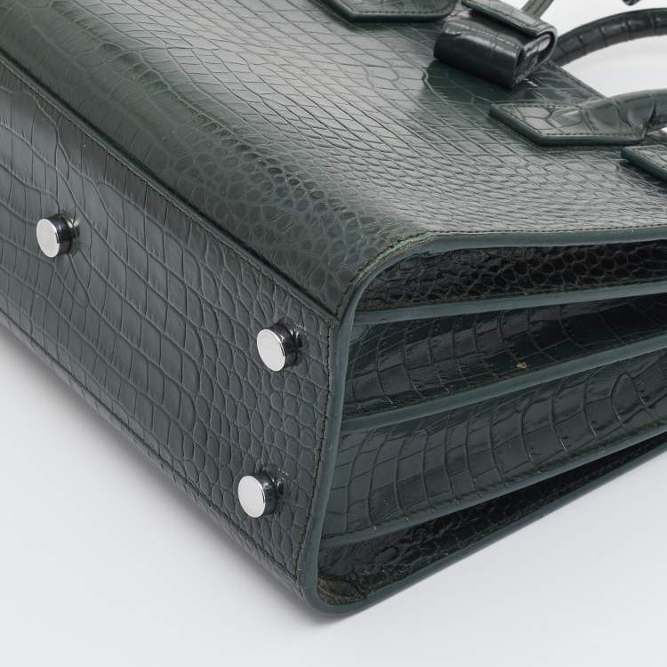 Pre Owned Saint Laurent Green Croc Embossed Leather Baby Classic Sac De Jour Tote