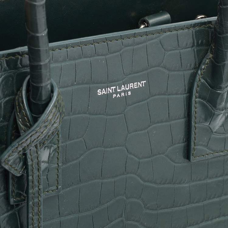 Pre Owned Saint Laurent Green Croc Embossed Leather Baby Classic Sac De Jour Tote