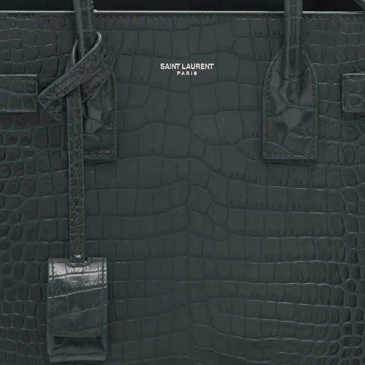 Pre Owned Saint Laurent Green Croc Embossed Leather Baby Classic Sac De Jour Tote