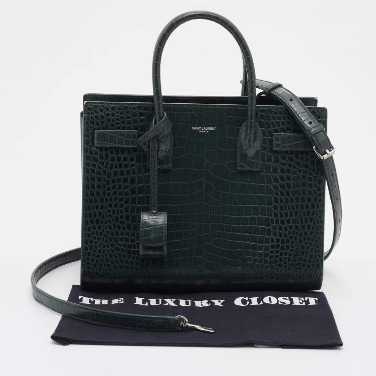Pre Owned Saint Laurent Green Croc Embossed Leather Baby Classic Sac De Jour Tote