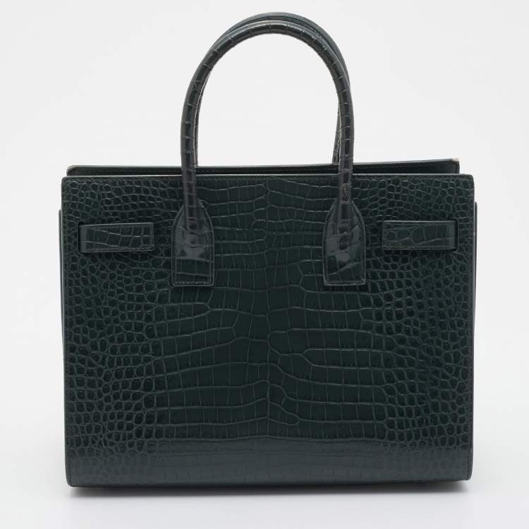 Pre Owned Saint Laurent Green Croc Embossed Leather Baby Classic Sac De Jour Tote