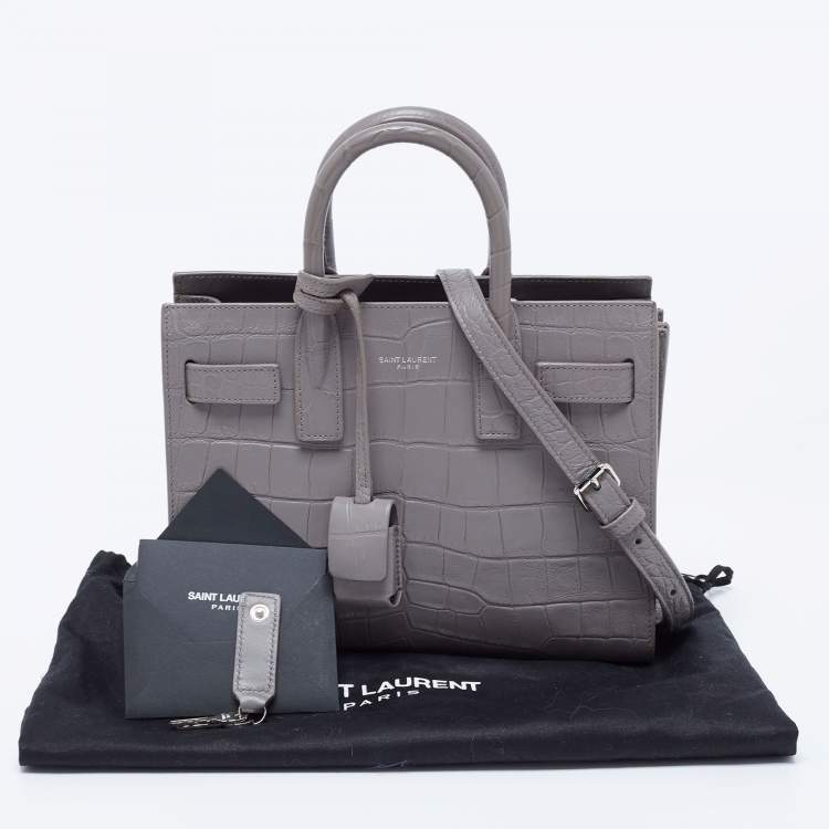 Pre Owned Saint Laurent Grey Croc Embossed Leather Nano Classic Sac De Jour Tote