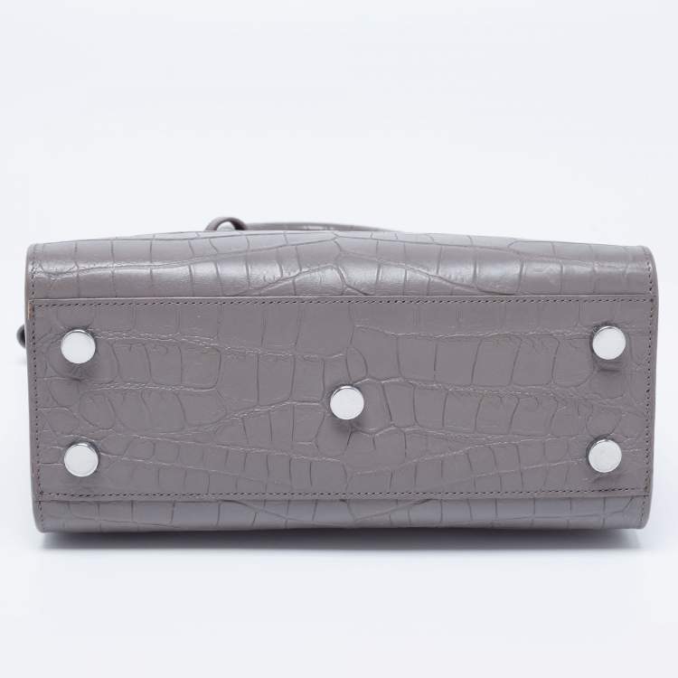 Pre Owned Saint Laurent Grey Croc Embossed Leather Nano Classic Sac De Jour Tote
