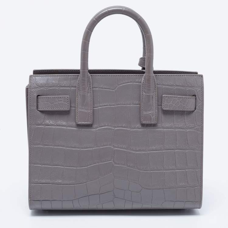 Pre Owned Saint Laurent Grey Croc Embossed Leather Nano Classic Sac De Jour Tote