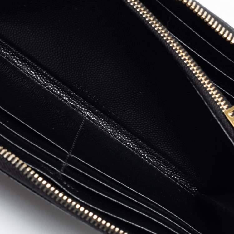 Pre Owned Saint Laurent Black Leather Monogram Zip Around Wallet