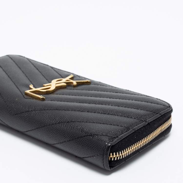 Pre Owned Saint Laurent Black Leather Monogram Zip Around Wallet
