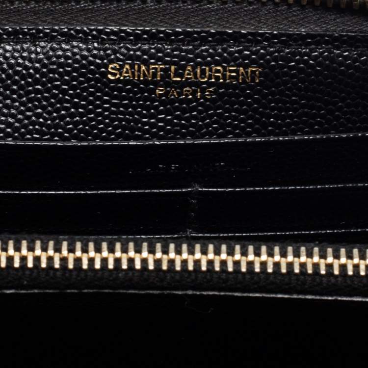 Pre Owned Saint Laurent Black Leather Monogram Zip Around Wallet
