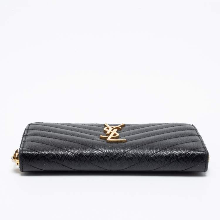 Pre Owned Saint Laurent Black Leather Monogram Zip Around Wallet