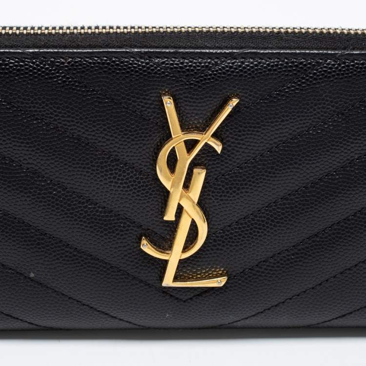 Pre Owned Saint Laurent Black Leather Monogram Zip Around Wallet