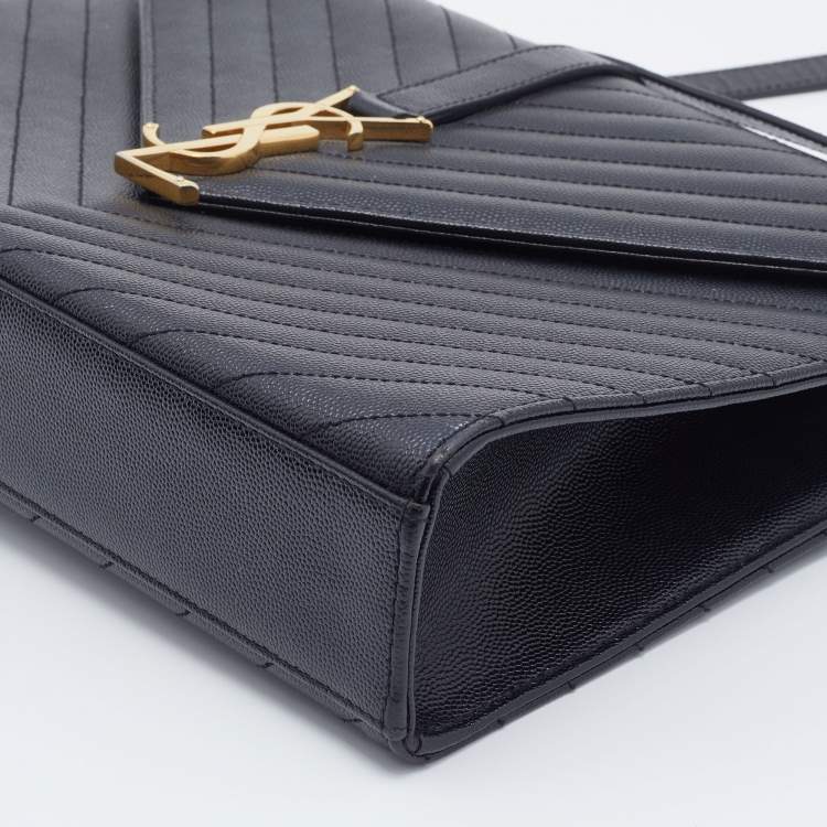 Pre Owned Saint Laurent Black Matelassé Leather Large Monogram Envelope Shoulder Bag