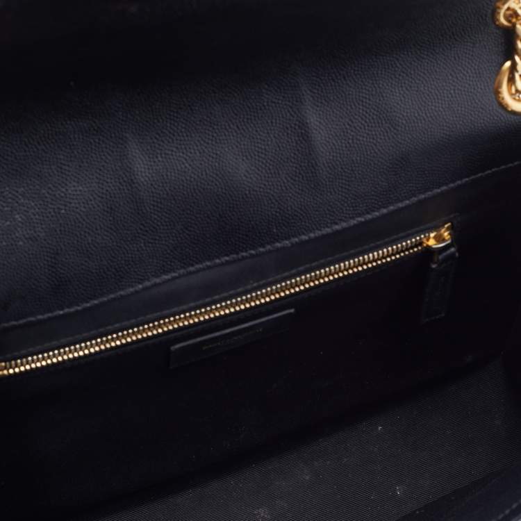 Pre Owned Saint Laurent Black Matelassé Leather Large Monogram Envelope Shoulder Bag