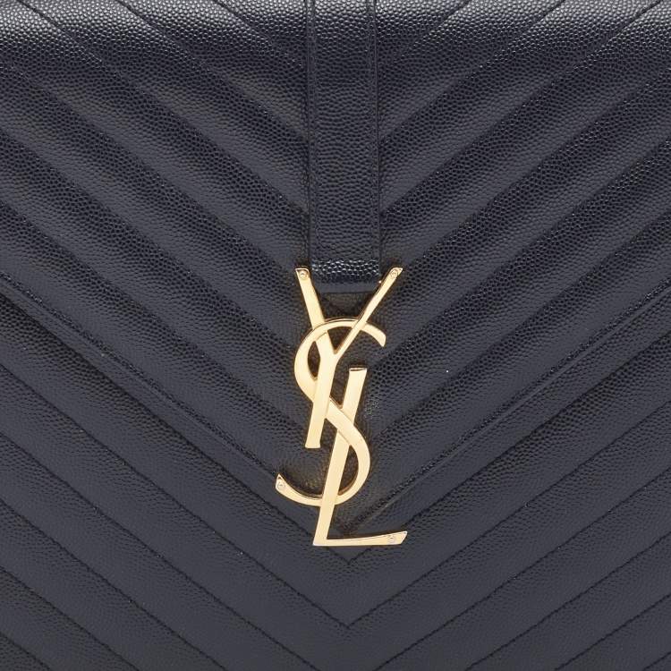 Pre Owned Saint Laurent Black Matelassé Leather Large Monogram Envelope Shoulder Bag