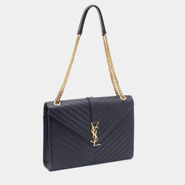 Pre Owned Saint Laurent Black Matelassé Leather Large Monogram Envelope Shoulder Bag