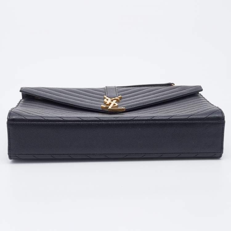Pre Owned Saint Laurent Black Matelassé Leather Large Monogram Envelope Shoulder Bag
