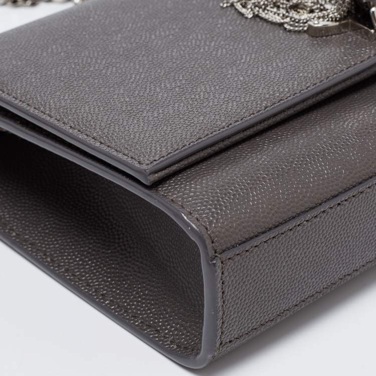 Pre Owned Saint Laurent Grey Leather Kate Tassel Wallet on Chain 