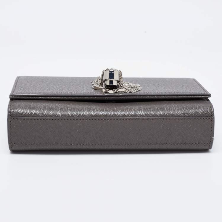 Pre Owned Saint Laurent Grey Leather Kate Tassel Wallet on Chain 