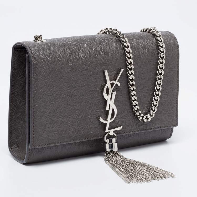 Pre Owned Saint Laurent Grey Leather Kate Tassel Wallet on Chain 