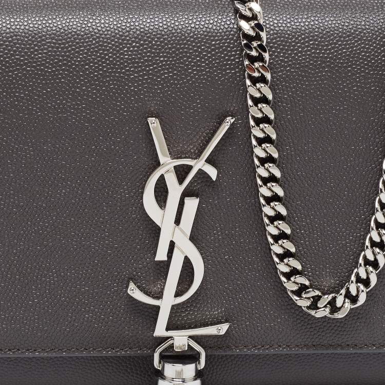 Pre Owned Saint Laurent Grey Leather Kate Tassel Wallet on Chain 