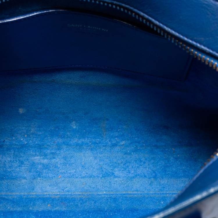 Pre Owned Saint Laurent Blue Leather Monogram Satchel