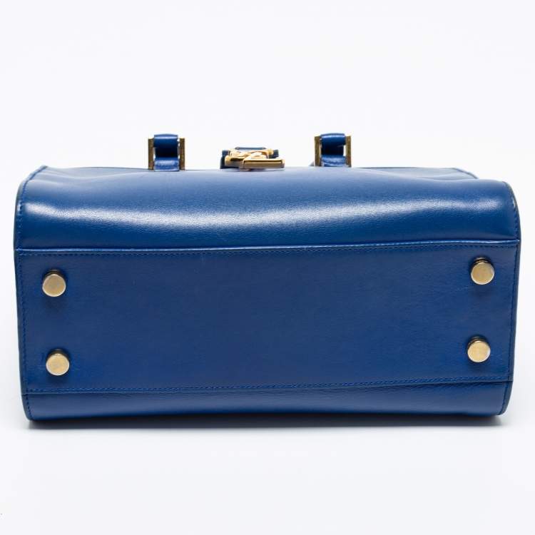 Pre Owned Saint Laurent Blue Leather Monogram Satchel