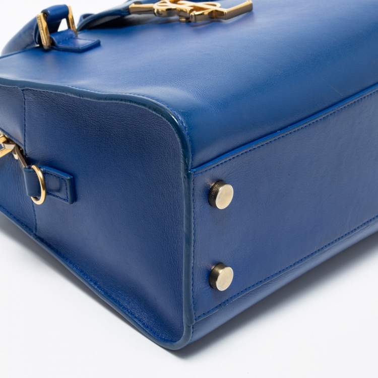 Pre Owned Saint Laurent Blue Leather Monogram Satchel