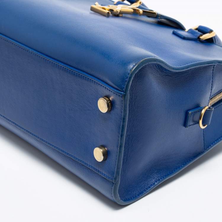 Pre Owned Saint Laurent Blue Leather Monogram Satchel