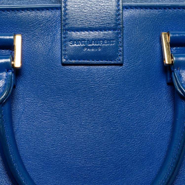 Pre Owned Saint Laurent Blue Leather Monogram Satchel